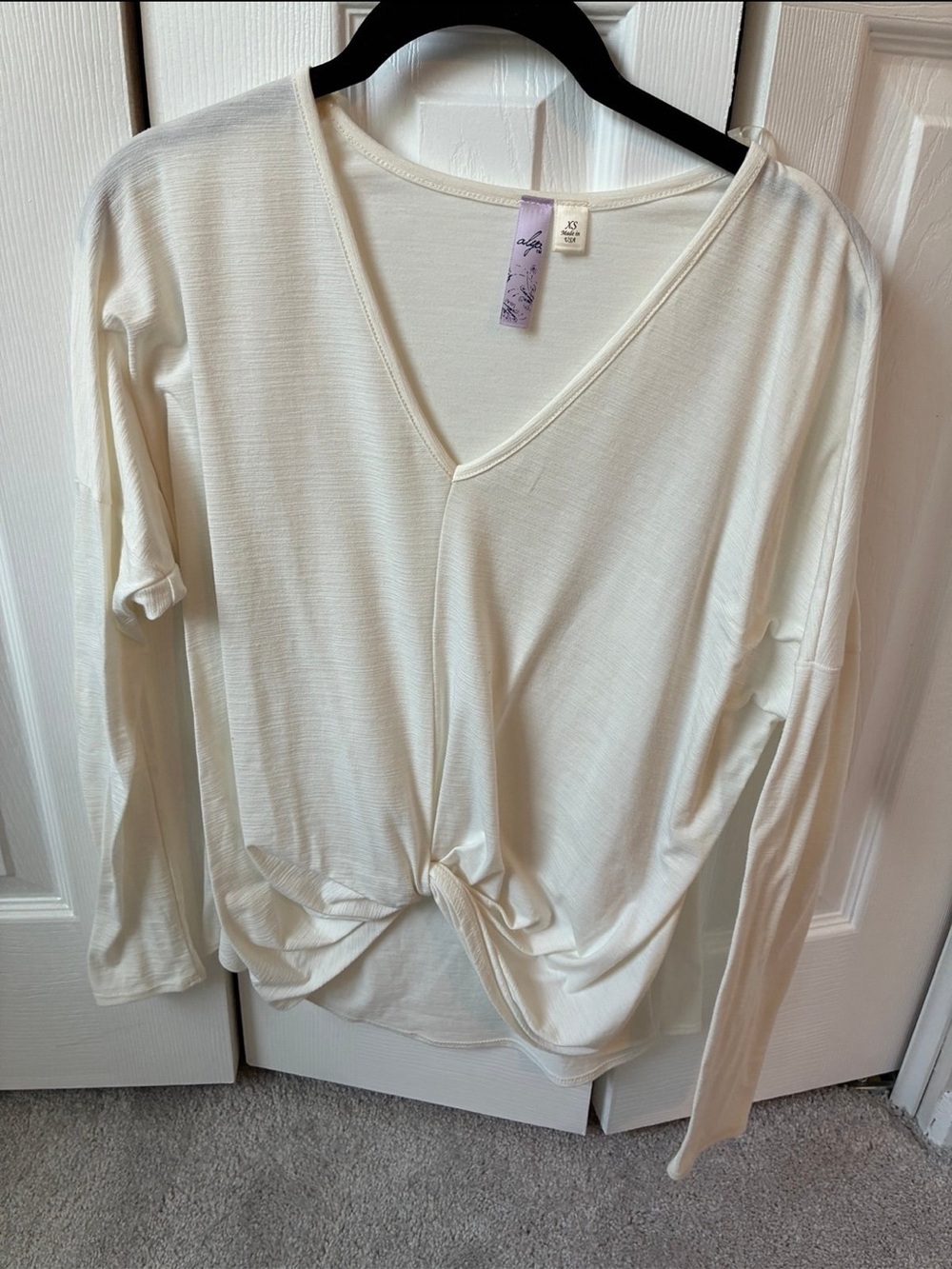Alya Cream Twist-Front V-Neck Long Sleeve Top